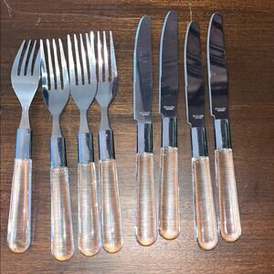 Vintage Lucite And Stainless Setting For Four Fork And Knife Set